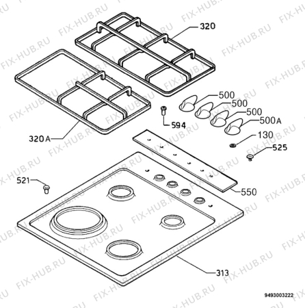 Взрыв-схема плиты (духовки) Zanussi ZXL65IW - Схема узла Hob 271